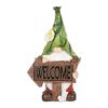 Accent Plus Leaf-Hat Gnome with Welcome Arrow Sign Solar Garden Light