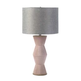 Nikki Chu Gable Ridges Table Lamp - Pink with Gray Shade