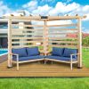 9x9 FT Solid Wood Pergola with Corner Seating and Table;  Outdoor Patio Corner Pergola with Cushioned Sofa for Garden;  Backyard;  Poolside