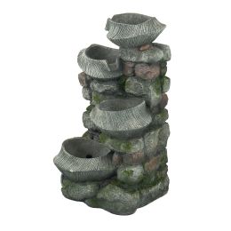 32" Tall 4-Tier rock formation Polyresin Fountain with Light Outdoor Stone Water Feature for Garden or Backyard