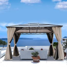 10x12 Hardtop Gazebo; UV 50+ Outdoor Canopy with Mosquito Netting and Curtains;  Outdoor Shelter