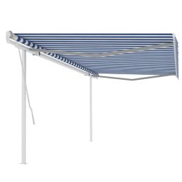 vidaXL Manual Retractable Awning with Posts 16.4'x9.8' Blue and White