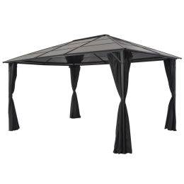 vidaXL Gazebo with Curtain Aluminum 13.1'x9.8'x8.5' Black