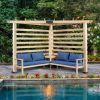 9x9 FT Solid Wood Pergola with Corner Seating and Table;  Outdoor Patio Corner Pergola with Cushioned Sofa for Garden;  Backyard;  Poolside