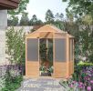 6' x 4' x 7' Wooden Greenhouse;  Walk-in Green House;  Outdoor Polycarbonate Greenhouse with Door;  Natural