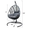 High Quality Outdoor Indoor Black color PE Wicker Swing Egg chair with Antracite Color Cushion And Black Color Base