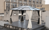 10x12 Hardtop Gazebo; UV 50+ Outdoor Canopy with Mosquito Netting and Curtains;  Outdoor Shelter