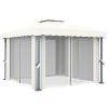 Gazebo with Curtain 9.8'x9.8' Cream White Aluminum