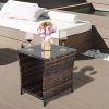 Glass Surface Brown Gradient Iron Frame Rattan Side Table