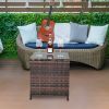 Glass Surface Brown Gradient Iron Frame Rattan Side Table