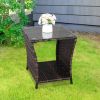 Glass Surface Brown Gradient Iron Frame Rattan Side Table