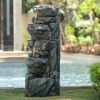 52"Tall 5-Tier Stone Foutain Natura Green Polyresin Rock Water Feature with Light for Patio & Backyard