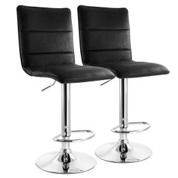 Elama 2 Piece Vintage Faux Leather Adjustable Bar Stool in Black with Chrome Base