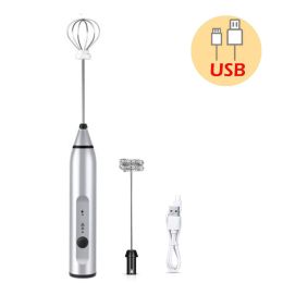 Milk Frother Electric Egg Beater USB Charging Mixer for Coffee Drink Portable; electric mixer (Color: silvery)