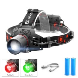 T6 white light green light red light zoom headlight (Color: Red)