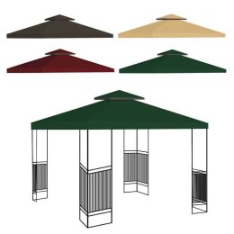 10'x10' Gazebo Canopy Top Replacement 2 Tier Patio Pavilion Cover UV30 Sunshade (Color: Coffee)