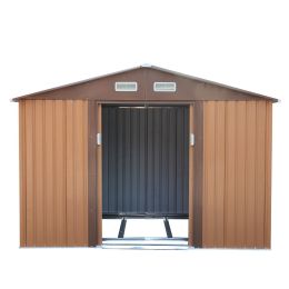 6.3' x 9.1' Outdoor Backyard Garden Metal Storage Shed for Utility Tool Storage (Color: Coffee)