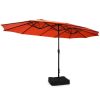 15 Feet Double-Sided Twin Patio Umbrella with Crank and Base