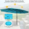 15 Feet Double-Sided Twin Patio Umbrella with Crank and Base