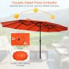 15 Feet Double-Sided Twin Patio Umbrella with Crank and Base